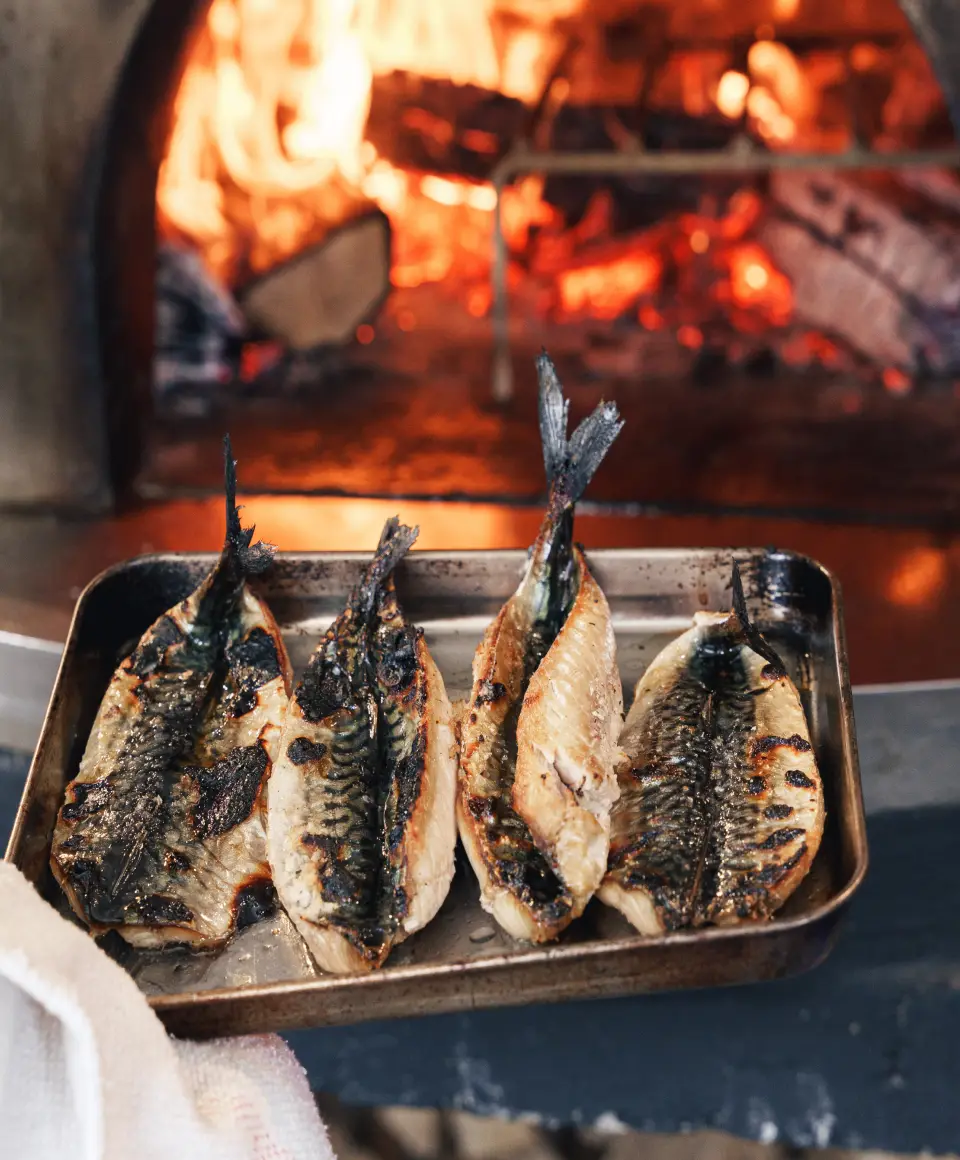 Fish cooked in the wood fired oven